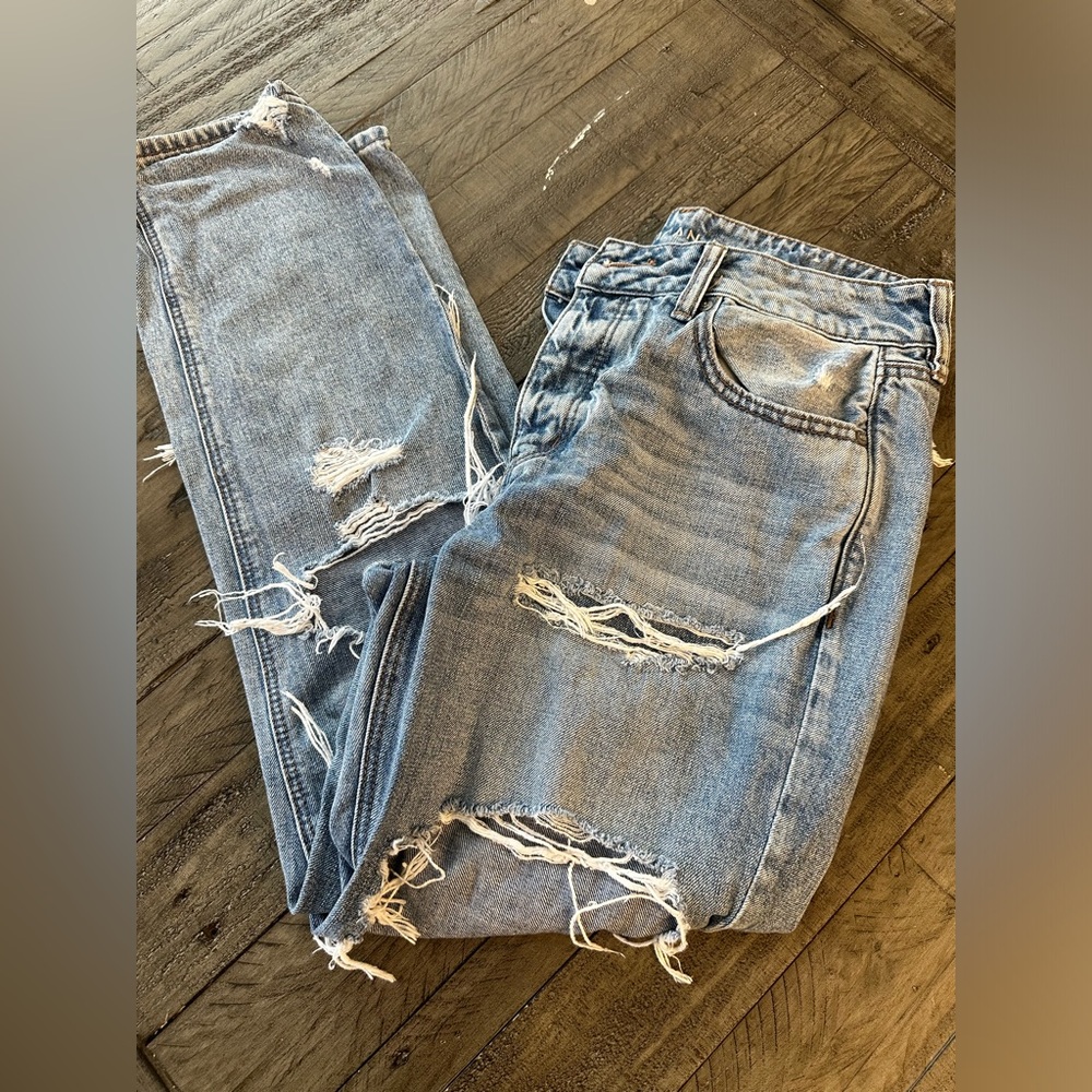 Distressed Blue Jeans